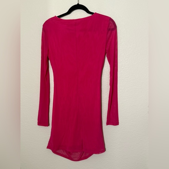 NWOT Halara Sheer Pink Long Sleeve Ruched Party Wedding Guest Dress Small - Picture 9 of 10